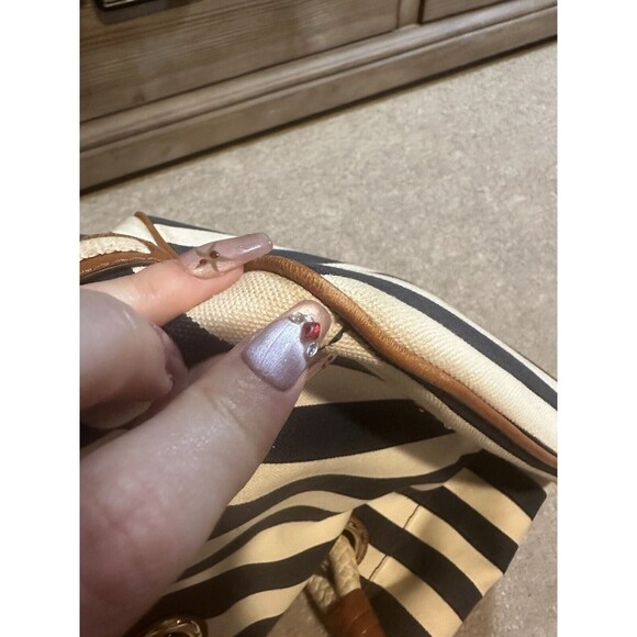 Michael Kors Marina Navy Blue White Stripe Nautical Canvas Tote - Picture 16 of 16